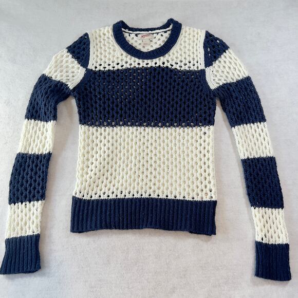 Arizona Jeans Co. Sweater Woman's L Open Chunky Knit Full Sleeves Navy & White - Picture 1 of 10